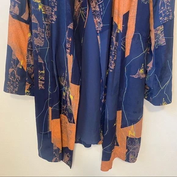 BABATON Anthro-like Duster Kimono Blazer Cardigan Trench Blue Orange sz XS - Picture 4 of 11